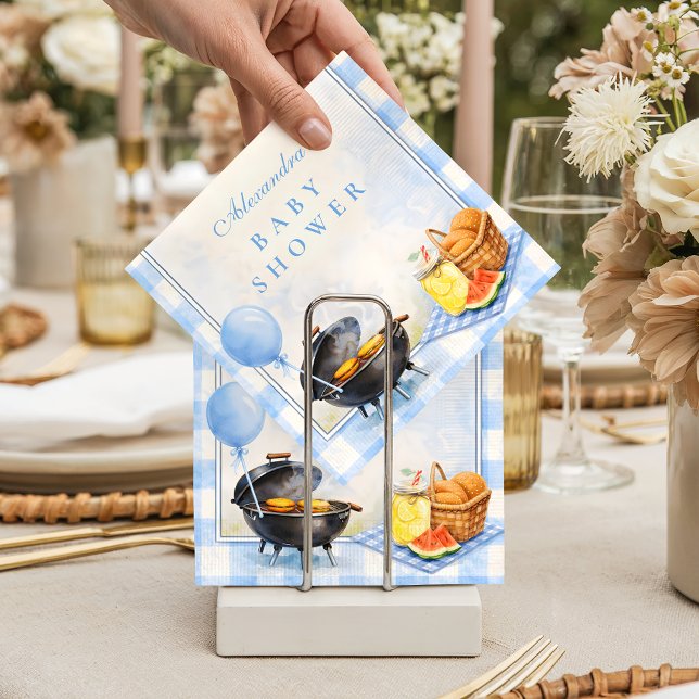Blue Gingham Baby Q Baby Shower Napkins (Creator Uploaded)