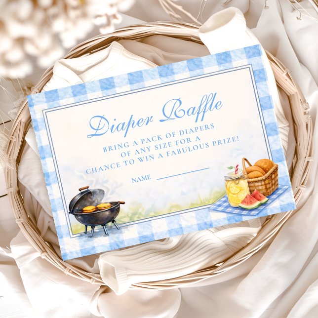 Blue Gingham Baby Q Diapper Raffle Enclosure Card (Creator Uploaded)
