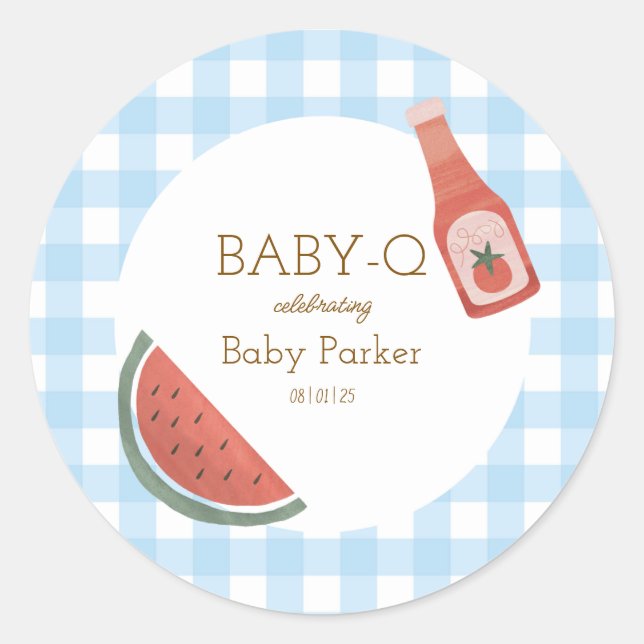 Blue Gingham Baby-Q Sticker (Front)