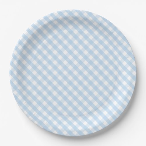 Blue gingham baby shower decorations paper plates
