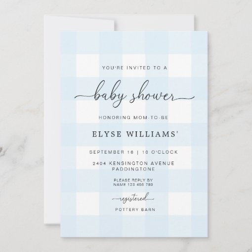 Blue Gingham Baby Shower Invitation | Zazzle