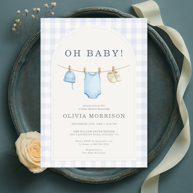 Blue Gingham Baby Shower Invitation (Creator Uploaded)