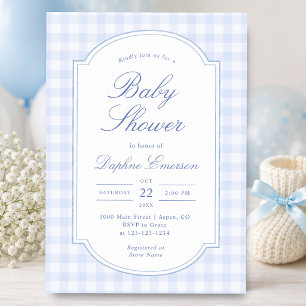 Blue Gingham Baby Shower Invitation