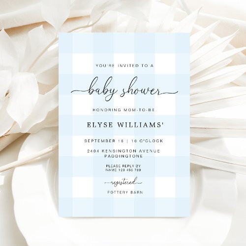 Blue Gingham Baby Shower Invitation