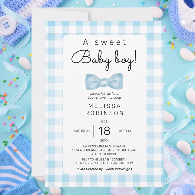 Blue Gingham Baby Shower Invitation (Blue Gingham Baby Shower Invitation)