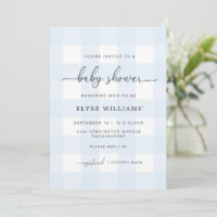 Blue Gingham Baby Shower Invitation
