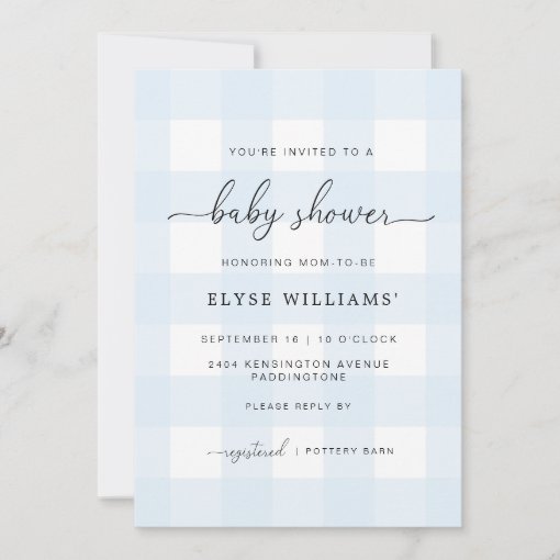 Blue Gingham Baby Shower Invitation Zazzle