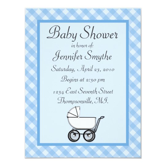 Blue Gingham Baby Shower Invitations