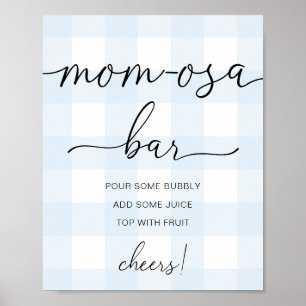 Blue Gingham Baby Shower Mom-osa Bar Sign