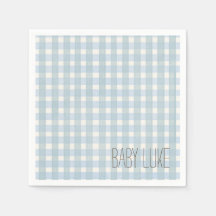 Blue Gingham Baby Shower Napkin