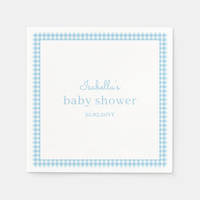Blue Gingham Baby Shower Napkins (Front)