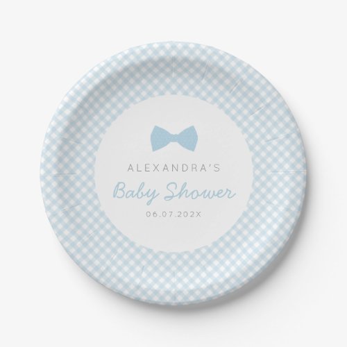 Blue gingham baby shower paper plates