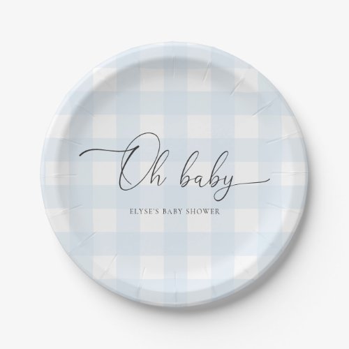 Blue Gingham Baby Shower Paper Plates