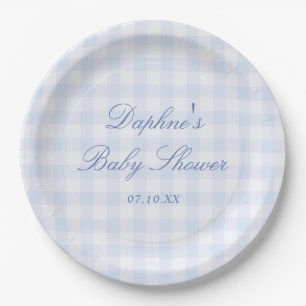 Blue Gingham Baby Shower Paper Plates