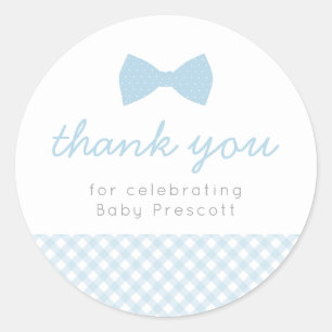 Blue gingham baby shower sticker