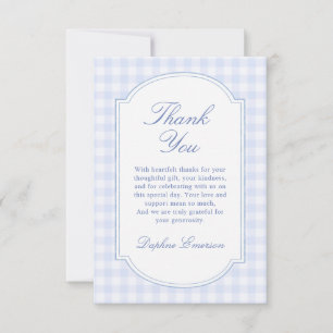 Blue Gingham Baby Shower Thank You Card