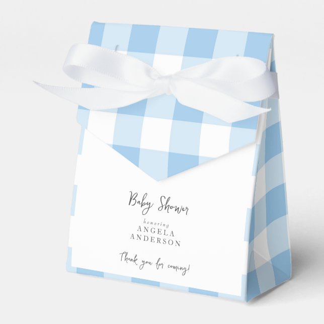 Blue Gingham Baby Shower Thank You Favor Boxes (Front Side)