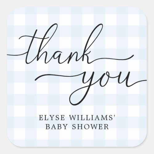Blue Gingham Baby Shower Thank You Favor Sticker