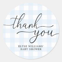 Blue Gingham Baby Shower Thank You Favor Sticker