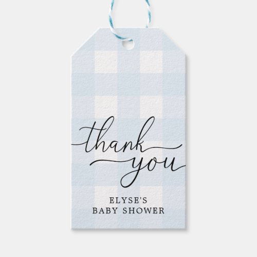 Blue Gingham Baby Shower Thank You Favor Tag