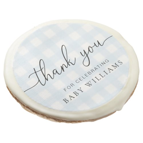 Blue Gingham Baby Shower Thank You Sugar Cookie