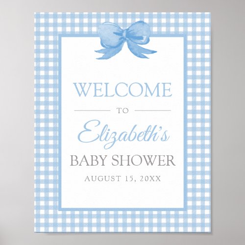 Blue Gingham Baby Shower Welcome Poster