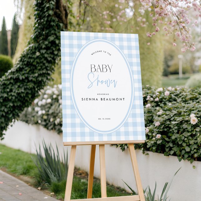 Blue Gingham Baby Shower Welcome Sign (Creator Uploaded)