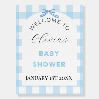 Blue Gingham Baby Shower Welcome Sign