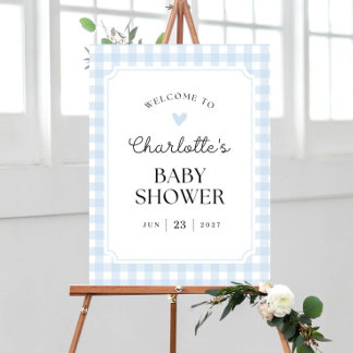 Blue Gingham Baby Shower Welcome Sign Baby Sprinkl