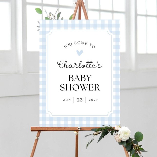 Blue Gingham Baby Shower Welcome Sign Baby Sprinkl (Creator Uploaded)
