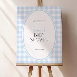 Blue Gingham Baby Shower Welcome Sign: Plaid Poste Foam Board