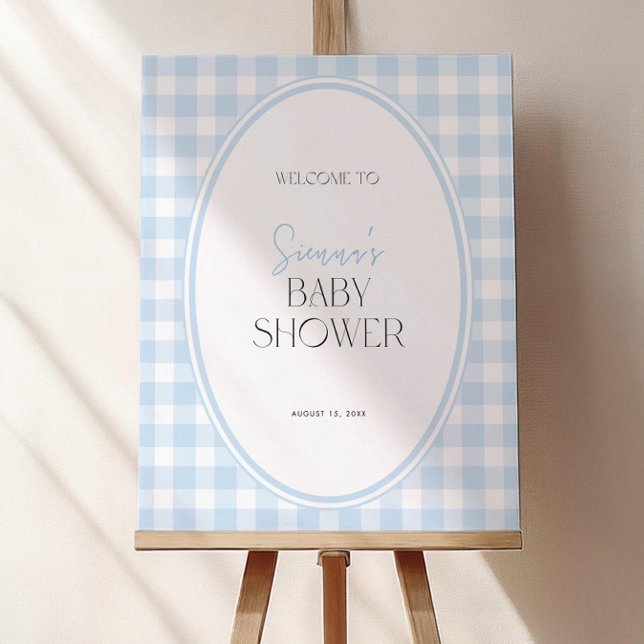 Blue Gingham Baby Shower Welcome Sign: Plaid Poste Foam Board (Creator Uploaded)