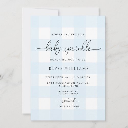 Blue Gingham Baby Sprinkle Invitation
