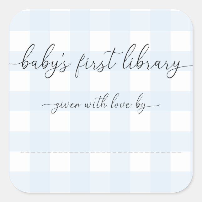 Blue Gingham Baby's First Library Bookplate (Front)