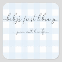 Blue Gingham Baby's First Library Bookplate