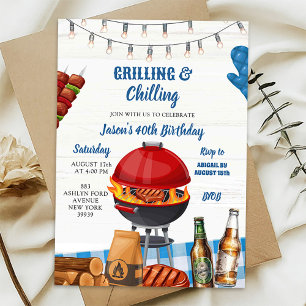 Blue Gingham Backyard Barbecue Birthday Invitation