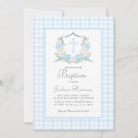 Blue Gingham Baptism Invitation, Boy Baptism