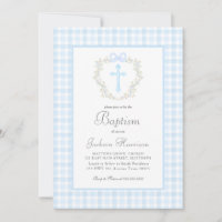 Blue Gingham Baptism Invitation, Boy Baptism