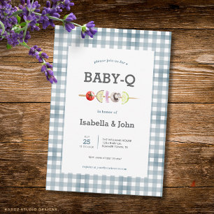 Blue Gingham Barbecue Baby Shower Invitation