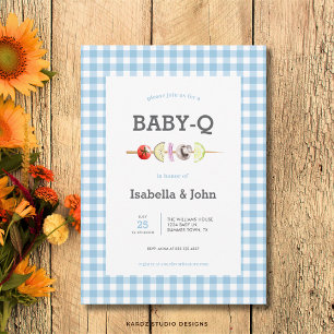 Blue Gingham Barbecue Baby Shower Invitation