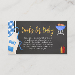 Blue Gingham BBQ Baby Shower Books for Baby Enclosure Card