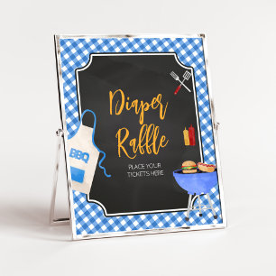 Blue Gingham BBQ Baby Shower Diaper Raffle Poster