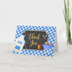 Blue Gingham BBQ Baby Shower Letterpress Thank You Card
