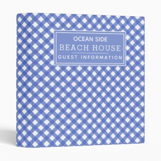 Blue Gingham Beach House Rental Guest Information 3 Ring Binder