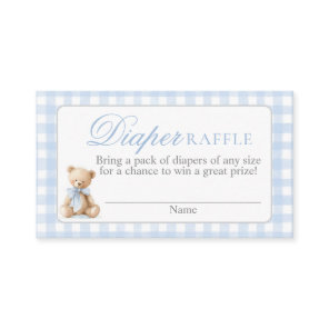 Blue Gingham Bear Baby shower Diaper Raffle Card