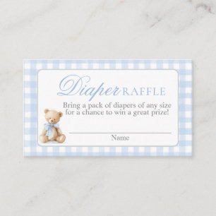 Blue Gingham Bear Baby shower Diaper Raffle Card