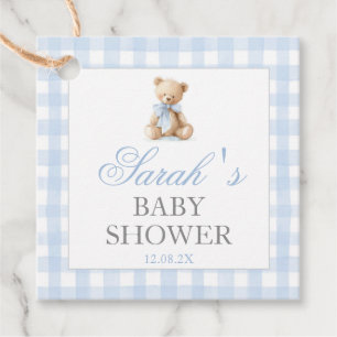 Blue Gingham Bear Baby Shower Favor Tags