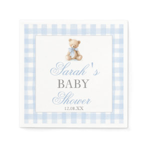Blue Gingham Bear Baby Shower Napkins