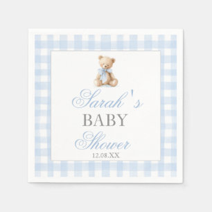Blue Gingham Bear Baby Shower Napkins