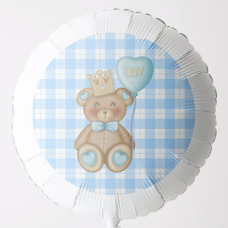 Blue Gingham Bear Balloon